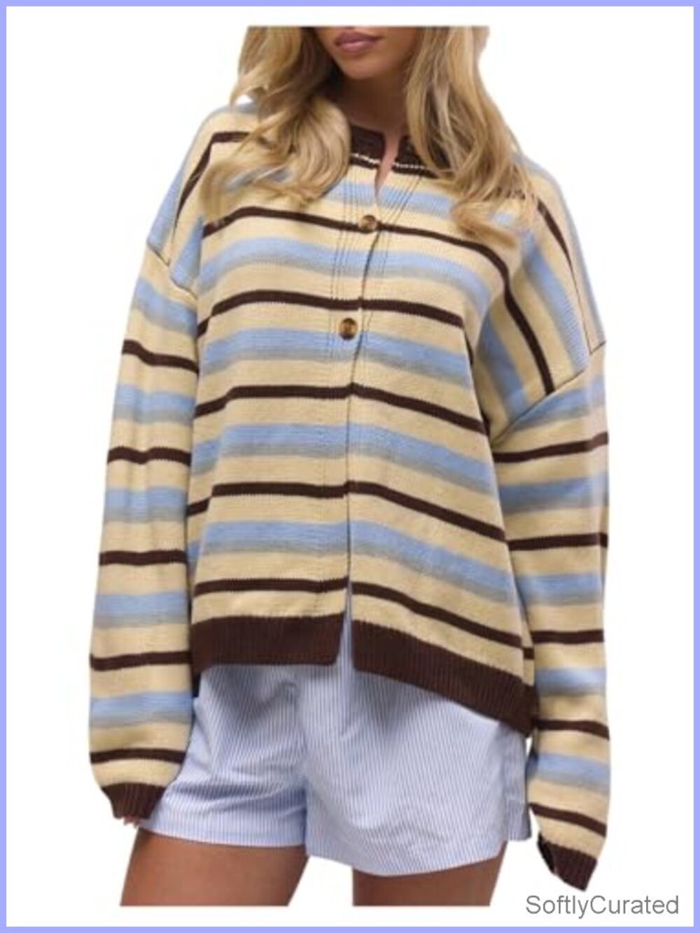 SOLY HUX Women's Oversized Striped Cardigan Button Front Knit Sweater